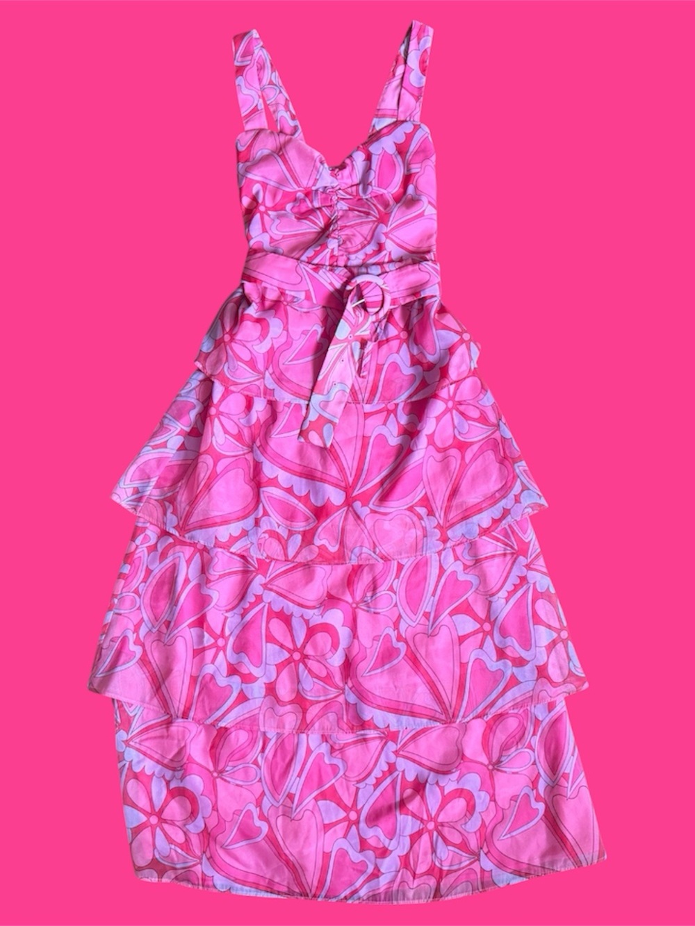 Show Me Your MuMu Pink Floral Heart-Print Tiered Dress